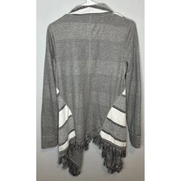 Anthropologie Saturday Sunday Cardigan Medium Gray Grey Fringe Striped - Picture 2 of 7